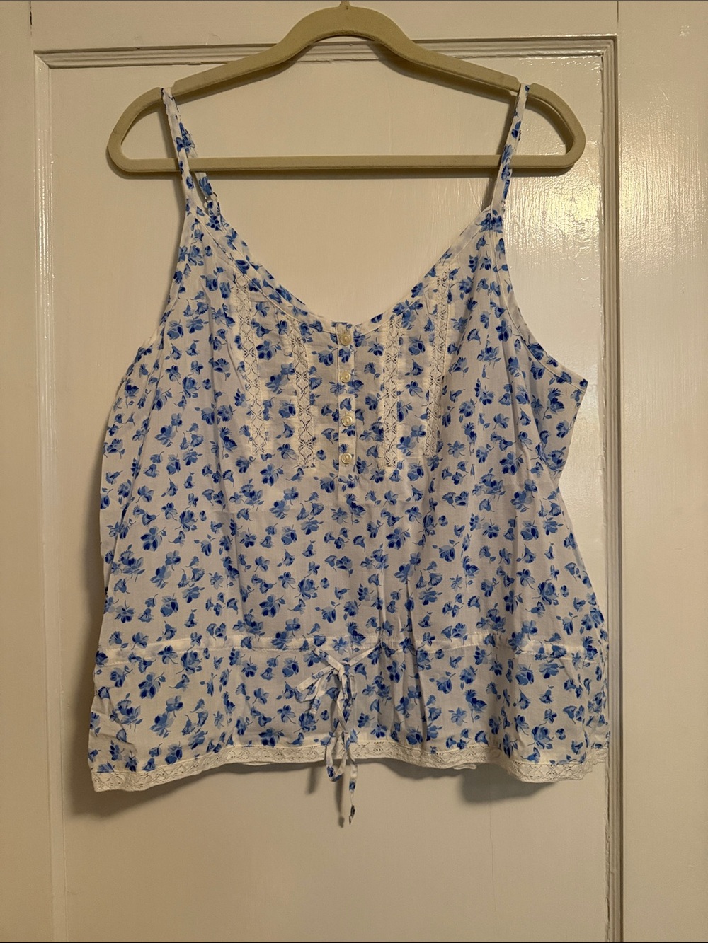 Gap Women's Blue Floral Tie-Waist Spaghetti Tank Top